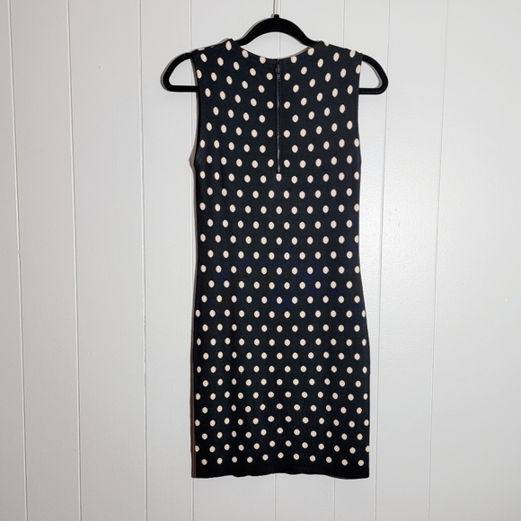 Alice + Olivia Marta Fitted Jersey Sleeveless Black and Cream Polka-dot Dress 6 - Picture 8 of 8